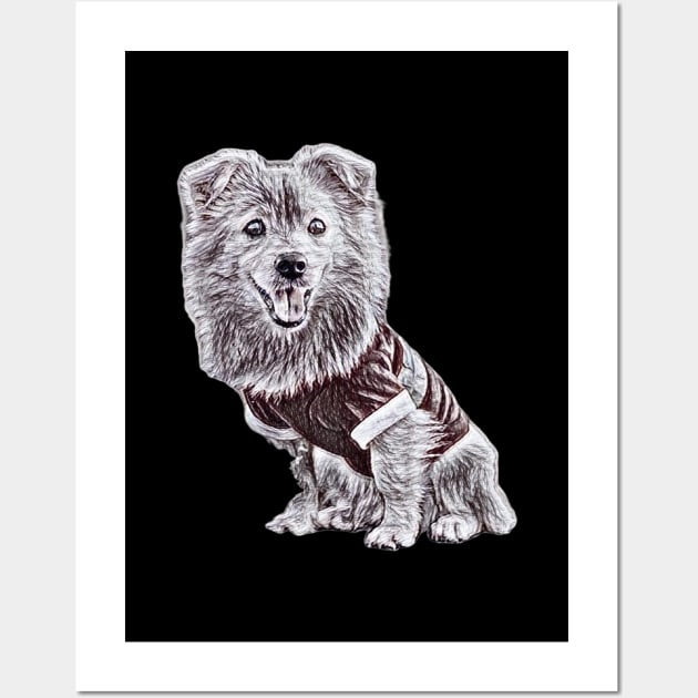 Pomeranian Portrait - Pomeranian Gift Black and White Sketch Wall Art by BubbleMench